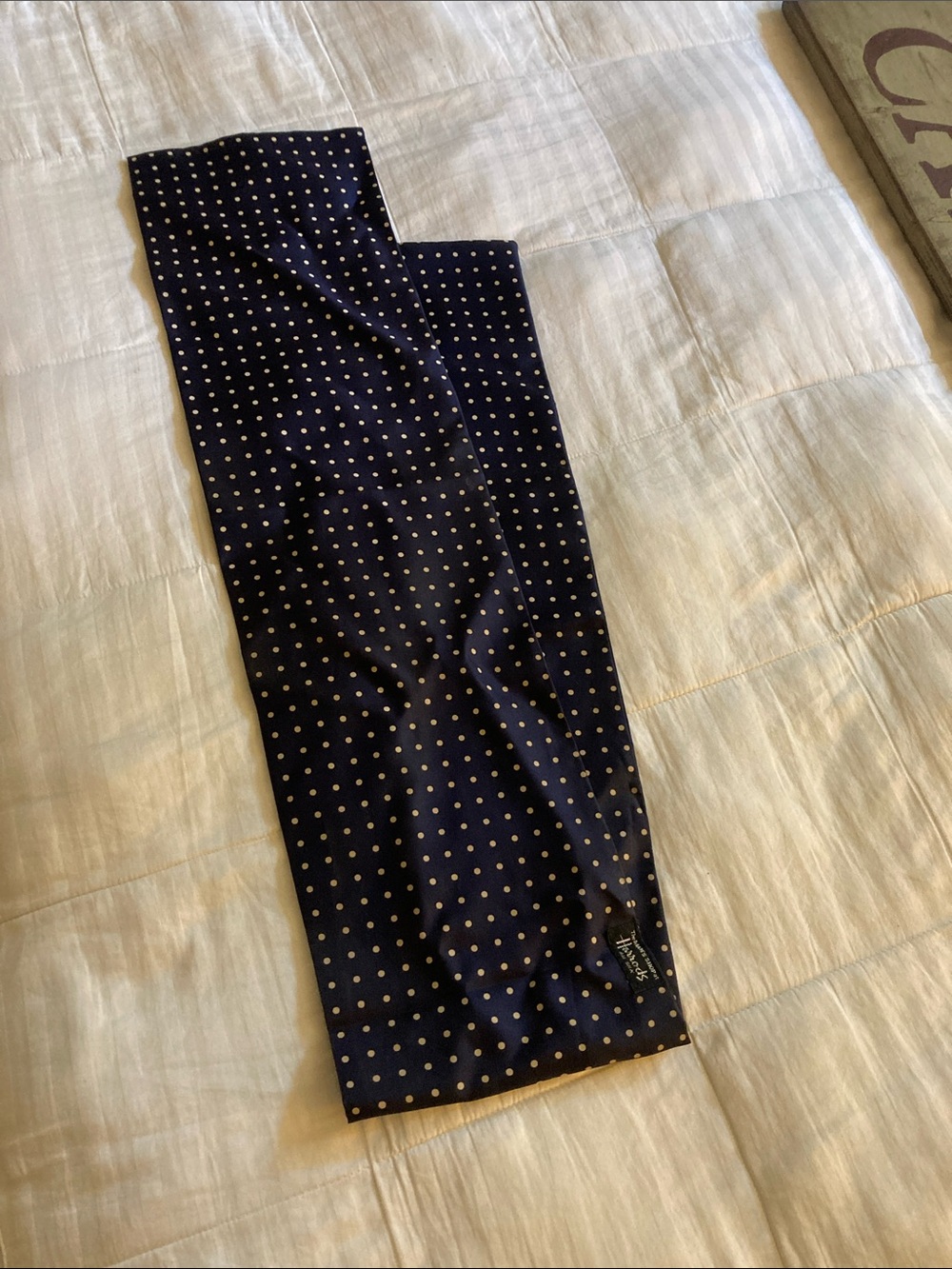 Harrods Navy and Cream Polka Dot Silk Scarf